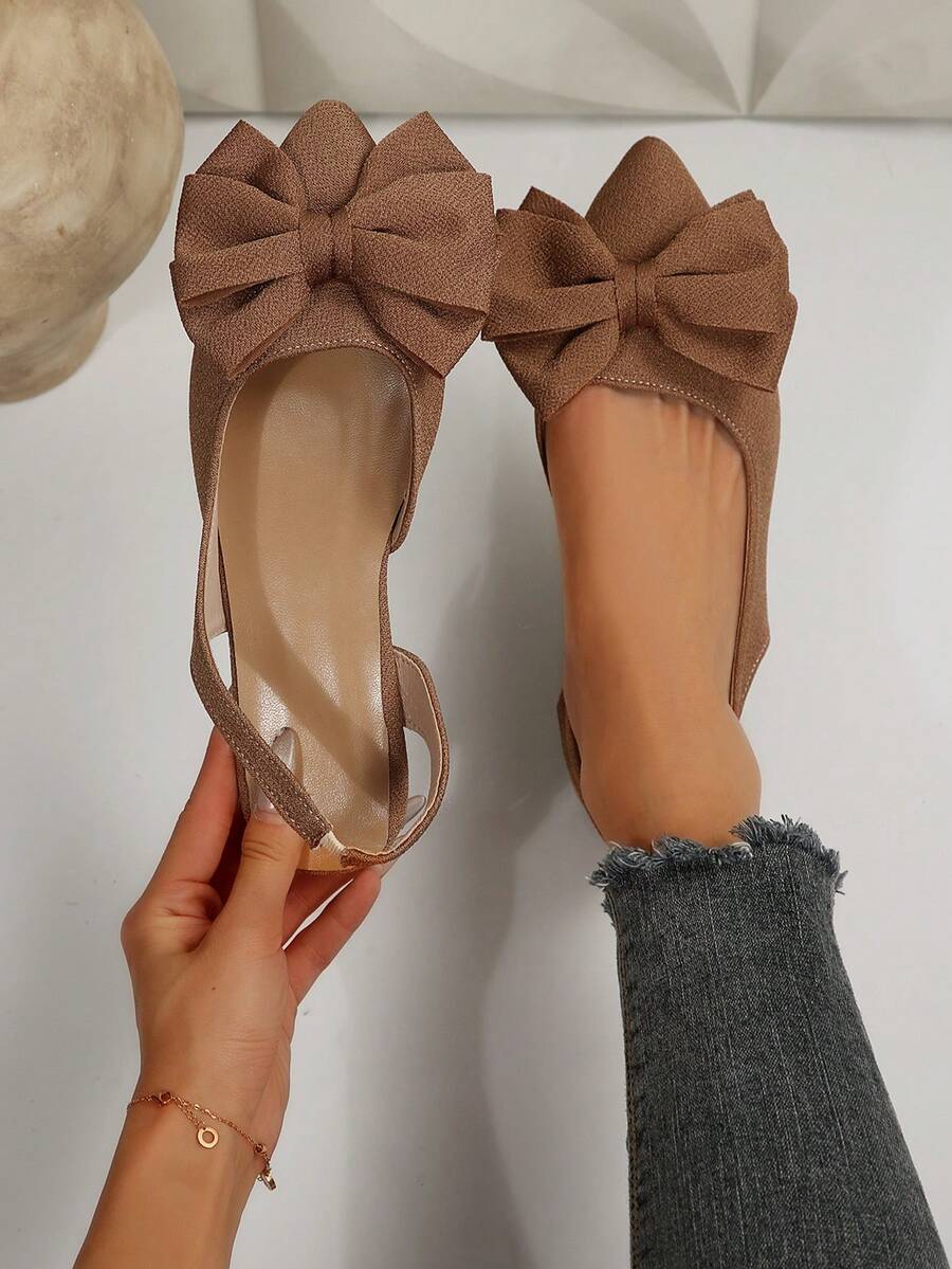 Giày lười màu cà phê, giày mũi nhọn xỏ chân có nơ trang trí, giày nữ casual khoét lỗ cho mùa xuân thu, giày moccasin thanh lịch, giày bệt công sở đơn giản, quà tặng Ngày của Mẹ - Cà phê nâu - Xem 1