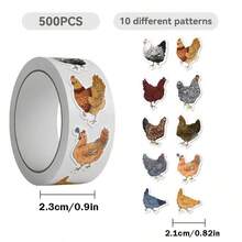 500pcs Cartoon Chicken Sticker Roll, Vinyl Chicken Shaped Stickers Suitable For Water Bottles, Bicycles, Laptops, Luggage, Computers, Phones, Skateboards, Bikes - Multicolor - View 7