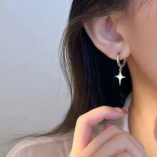 1pair Women's Unique Design Fashionable Star Earrings With Four Pointed Star Pendant, Summer Ins Style - 1pair - View 6