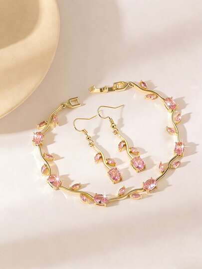 Vine Wrapped Design, Inherent Elegant Atmosphere, Leaf Bracelet And Earring Set, Matching Colors, Versatile Style, Symbolizing Friendship, Love, And Prosperous Career, Eternal Meaning, Suitable For Multiple Occasions