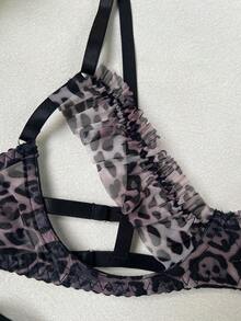 3 PiecesSexy Sheer Lace Bralette Set With Satin Straps, Naughty Girl Style - Black - View 7