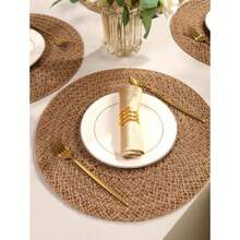 1/4/6/12件装波西米亚风纯色编织绳圆形餐垫，餐桌装饰，家居派对桌面装饰 - 卡其色 - 查看 4