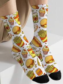 1 双 360 男士袜子 – 趣味十足的全幅印花，图案包括披萨、薯条、汉堡包等。这款时尚休闲街头嘻哈 360 袜子柔软舒适，弹性极佳，非常适合作为压缩装备、情人节袜子或宽松的孕妇袜。 - 彩色 - 查看 3