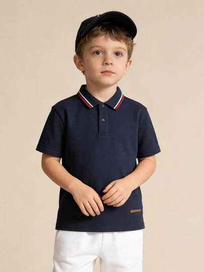 Balabala Tween Boys' Short Sleeve Polo Shirt, Breathable & Cool Casual T-Shirt For Summer
