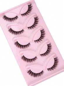5 pares de pestañas postizas, pestañas de ojo de gato, reutilizables, suaves y ligeras, tiras de pestañas similares a las de visón para un aspecto de maquillaje natural - Negro - Ver 4
