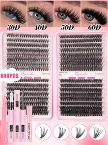 Bộ dụng cụ nối mi 640 món, bao gồm (30D+40D+50D+60D/50D+60D+80D+100D) trọn bộ mi giả, keo dán, nước tẩy trang và dụng cụ, dễ dàng tự làm nối mi chuyên nghiệp tại nhà - Sử dụng mi giả lông chồn, keo dán chắc chắn, nước tẩy trang và dụng cụ chính xác cho kết quả như ở salon, bộ dụng cụ nối mi tự làm hoàn chỉnh. - Nhiều màu - Xem 14