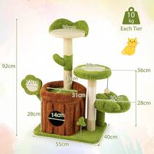 COSTWAY Cute Cat Tree For Adult Cats, Multi-Level Kitty Tower With Trunk Condo, Flower Perch, Plush Napping Bed, Pompom, Spring Toy, Platforms, Scratching Posts & Board, Indoor Pet Jungle Activity Center, Green - màu xanh lá - Xem 2