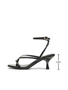 Women Kitten Heel Ankle Strap Thong Heeled Sandals, Fashion Open Toe Low Heel Summer Sandals For Casual Wearing And Wedding Party Formal Occasion - 黑色 - 查看 4