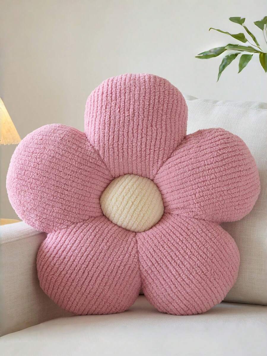 Gối trang trí hoa 5 cánh, gối hoa giả lông mềm mại và dễ thương, hoàn hảo cho phòng ngủ, ghế sofa, giường ngủ và các vật trang trí nhà cửa khác vào mùa xuân và mùa hè. - Lõi gạo màu hồng đậm - Xem 1
