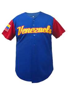 KTYSDE Herren Baseball Trikot, #13 in Blau & Rot, Buchstaben-Stickerei, locker sitzender V-Ausschnitt Kurzarm Knopfleiste Sportoberteil, geeignet für Street Hip-Hop Party Stil, Baseball, Golf, tägliches Training - Blau - Übersicht 2