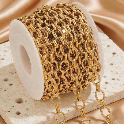 1m Stainless Steel 18K Gold-Plated Vintage-Style Textured Oval Link Chain Handmade DIY Necklace Bracelet Jewelry Accessories Crafting / Everyday Wear / Holiday Accessories