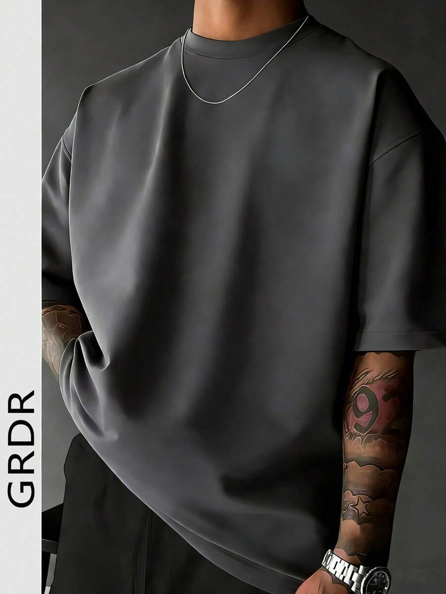 GRDR Men's Casual Round Neck Short Sleeve T-Shirt, Comfortable & Fashionable - Dark Grey - View 1