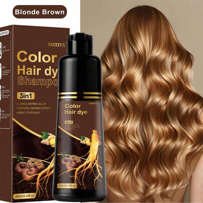 人参五合一染发洗发水，蕴含人参、灵芝、何首乌等植物精华，保湿滋润，即刻遮盖白发，温和不刺激，无氨配方，适合所有发质，尤其适合白发。