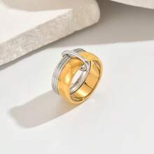 1pc Minimalist Dual-Tone Stainless Steel Fashion Ring, Suitable For Daily Wear - Two-tone Ring - View 8