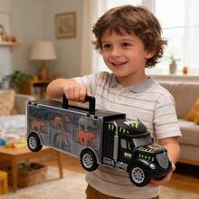 适合3-6岁男孩的礼物，儿童卡车玩偶套装，带储物空间，包含小型动物毛绒玩具，适合作为圣诞节、开学季或复活节礼物送给孩子。 - 彩色 - 查看 7