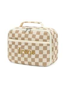 This Personalized, Checkerboard Square Outdoor Tote Bag Features Embroidered Details And Can Be Customized With Your Name Or Text. The Two-Tone Checkered Design Makes It A Portable Picnic Bag With Kitchen Storage. It Includes A Practical Front Zippered Pocket, A Fixed Top Handle, And Is Simple Yet Durable. Suitable For Daily Commutes, Office Work, School Trips, Camping, Picnics, And Outdoor Use. A Perfect Gift (Non-Food Contact). - Multicolor - View 14