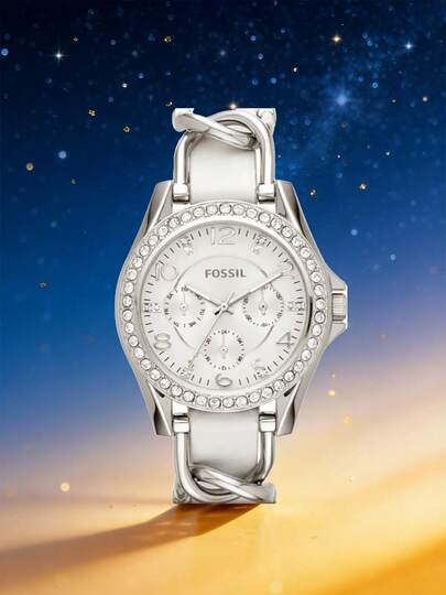 Fossil Riley White Dial White Leather Strap Watch For Women ES3463