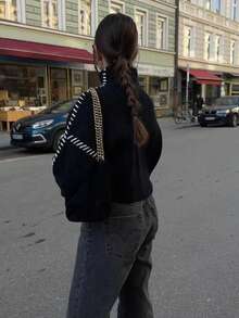 EAVA Women's Minimalist Turtleneck Sweater, Oversized Fit, Effortless Streetwear Style, Handcrafted Details, Autumn/Winter Knit Pullover, Valentine's Day Gift, Women's Valentine's Day - Black - View 3