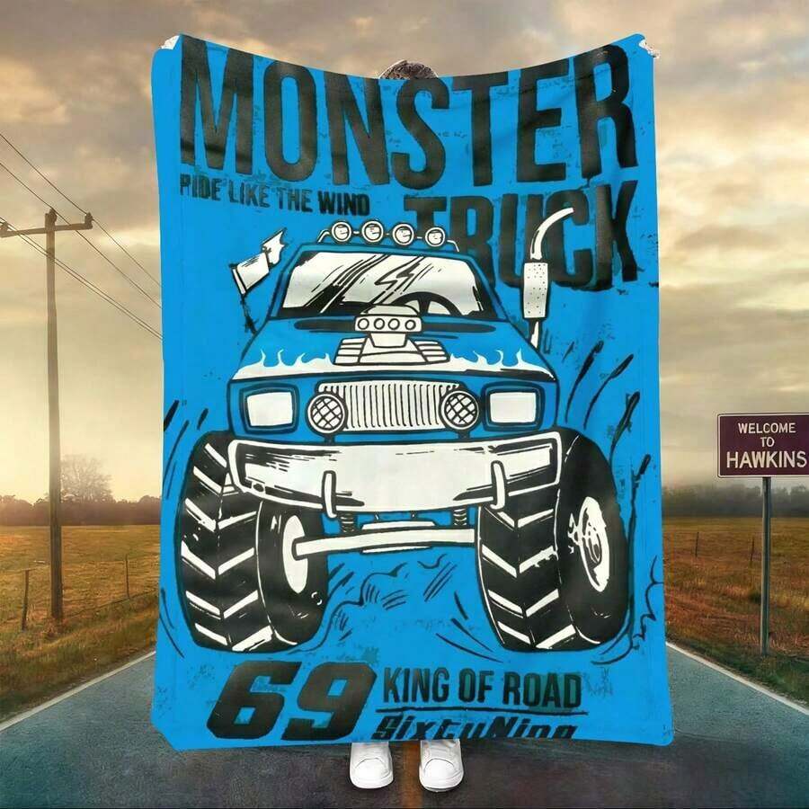 1PC 3D Monster Jam Monster Truck Cartoon Blanket, Edgy Gift For Motorsports Fans, Themed Man Cave Decor, Retro Sci-Fi Party Accent & Race Day Souvenir,Soft Throw Blanket For Home Bedroom Bed Sofa Picnic Travel Office Cover Blanket, Multiple Sizes 50x60 To 60x80 Inches - Nhiều màu 10 - Xem 1