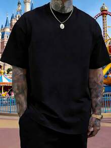 Disney 2026 Limited Edition Mickey Mouse And Friends Castle Pattern Short-Sleeve T-Shirt, Men's Summer Crew Neck T-Shirt, Comfortable And Soft Pure Cotton Men's T-Shirt, Suitable For Everyday Outings, Commuting, And Parties Men Clothes. - Black - View 2