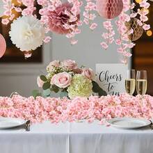 Cherry Blossom Garland, 4 Pack Artificial Cherry Flower Vines Pink Silk Sakura Vine Hanging For Wedding Party Arch Office Table Spring Summer Valentine Floral Home Decor - 粉色 - 查看 4