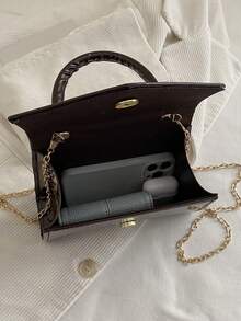 新款亮面手提包，晚宴包，链条肩带小方包 - 咖啡棕 - 查看 11