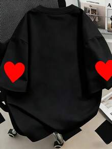 黑桃皇后印花圓領女款大尺碼休閒夏季時尚短袖T恤，適合夏季度假、情人節、母親節禮物，適用於海灘、假期、春季、日常穿著、外出、節慶、派對、生日、聚會、學校、音樂節、通勤、健身、婚禮、新年，女款夏季假期黑色上衣 - 黑色 - 查看 2