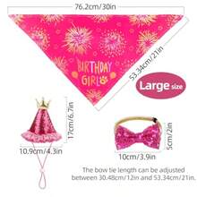 Set de pañuelo, sombrero de fiesta con números, pancarta de cumpleaños y corbatín para perros grandes, decoraciones de fiesta de color rosa - Grande - Ver 3
