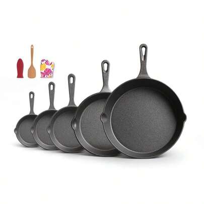 1 Stück Gusseisen Pfanne, unbeschichtete Gusseisen Pfanne, kleine Bratpfanne für den Hausgebrauch, antihaftbeschichtete Pfanne mit flachem Boden, altmodisches Eisentopf Kochgeschirr Set, Spritzschutz Pfanne