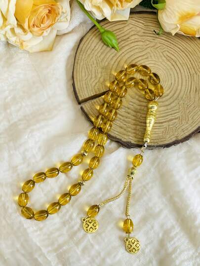 1pc 33pcs Oval Glass Bead Bracelet, Classic & Elegant, Suitable For Men's Daily Wear, TASBIH