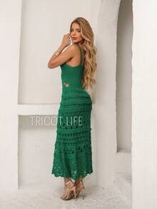 Women's Midi Dress, Knit With Lace, Party, Beach, Sophisticated, New Year's Eve, Christmas, Vacation, Beach, Wedding, Bridesmaid - 綠旗 - 查看 3