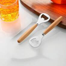 不锈钢瓶起子，木柄设计，哑光拉丝一体式结构，轻松开盖，家用啤酒汽水起子，防滑，适用于酒吧和餐厅 - 查看 2