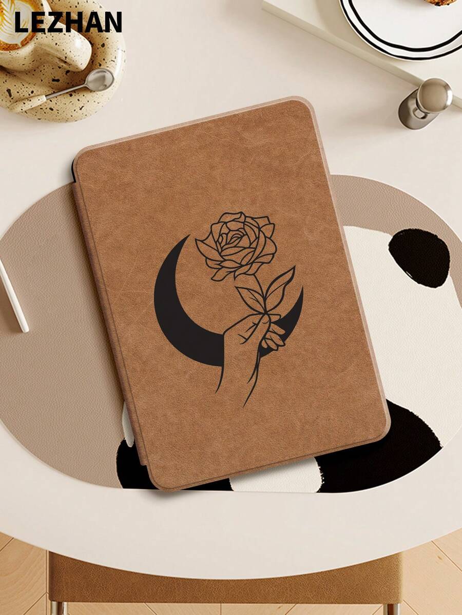 1件皮革纹理，月亮线条花卉印花保护套，适用于 Kindle 2024、Kobo、Kindle NK 11/Kindle 儿童版/Kindle Paperwhite 5，电子书阅读器保护套，带自动唤醒/睡眠功能，纤薄便捷，完美贴合保护您的阅读设备，浪漫又实用的礼物。 - 彩色 - 查看 1