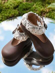 1双儿童运动鞋，女童白色蝴蝶结刺绣休闲运动鞋 - 棕色 - 查看 1