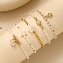 5件套优雅海星、海龟、贝壳造型吊坠手链套装，波西米亚风格，是女士日常佩戴、夏季度假、海滩派对、性感比基尼以及节日礼物的理想之选。 - 彩色 - 查看 2