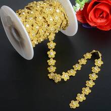 1pc 1.5cm/0.59in Width Elegant Double Line Plastic Plum Blossom Beaded Chain Trim With Rhinestones Garland For Sewing Bridal Dress Decor Weddings Party Home Decor, DIY Creative Decorations, Jewelry Making Kits, Gift Wrap Decoration (91cm/35.8in Per Pack) - Chain - View 3