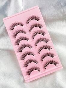 7 Pairs Cat Eye Lashes Fluffy Wispy D Curl False Eyelashes Soft Clear Band Natural Look Fake Lashes Lightweight Volume Faux Mink Eyelashes DIY At Home Or On-The-Go - Black - View 7