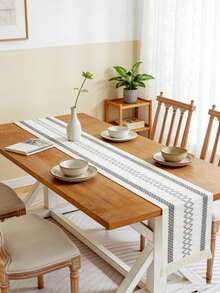 1件欧式简约灰色几何拼接长方形桌旗，餐桌装饰，家居用途：餐边柜、咖啡桌、鞋柜罩、房间装饰，适合乡村晚餐、野餐、露营、派对、节日和活动装饰，四季皆宜，尤其适合春夏。 - 灰色 - 查看 6