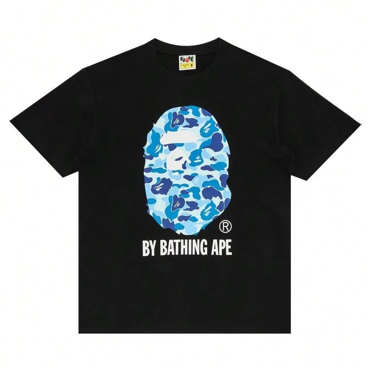 Men's T Shirt Versatile Fit, Men's Breathable Cotton T-Shirt, Men'S Graphic T-Shirt - Black With Blue Mask Print - Lightweight Summer Tee For Everyday & Themed Events - Breathable Round Neck Shirt - Casual Streetwear Essential, Event Apparel, Bold Print Top, Comfortable Fit, Street Style,  Design, Soft Material, Print Top, Young Adults 100% Cotton, 220g Fabric, Gift For Dad Christmass Gift - 黑色13 - 查看 1