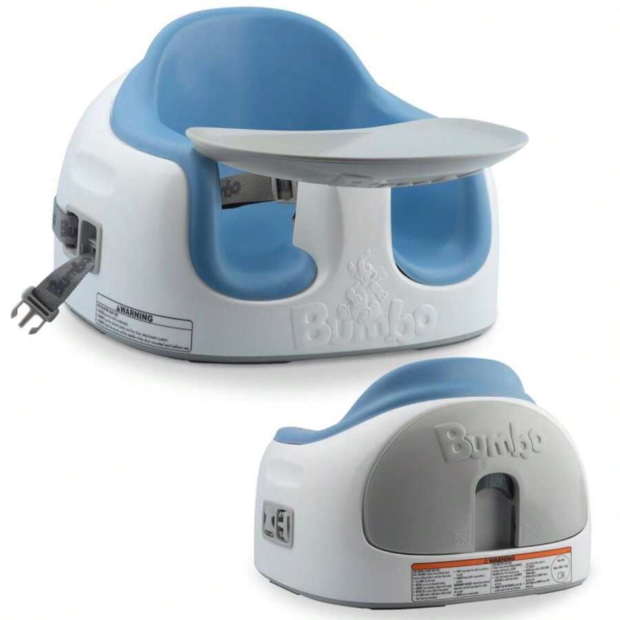 Bumbo 3-in-1 Multi-Seat for 6 to 36 Months, Travel Baby Feeding &amp; Play Floor Seat, All-in-One Portable Booster with Tray &amp; Toddler High Chair, Powder Blue - ColorB - Ver 1