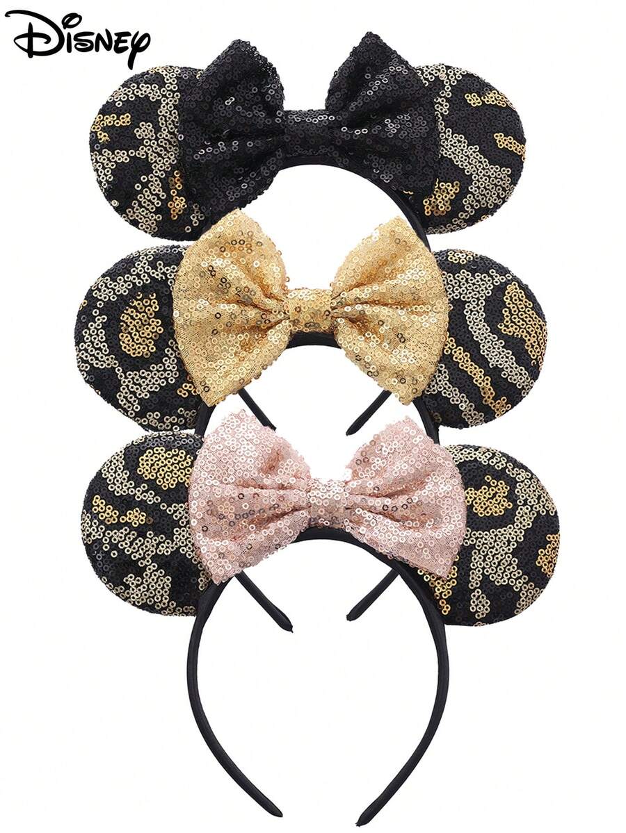 1pc Disney Series Leopard Print Headband, Women's Hair Hoop, Cute Bow, Mickey Mouse Polka Dot Ears, Amusement Park Hair Accessory, Cosplay, Party, Valentine's Day Gift - Multicolor - View 1