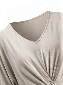 V-Neck Dress For Women, Summer Design Niche Pleated Twist Waist Fitted Bodycon Mini Skirt - Khaki - View 9