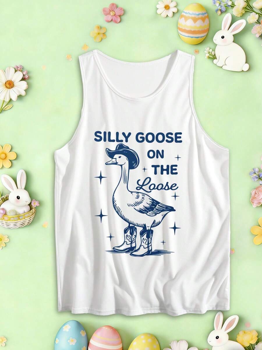 ELYSIAN WEAR 180G Vest Casual Women's Tank Top With Duck Graphic Print For Everyday Wear Comfortable And Stylish Design Perfect For Young Adults And Teenagers - 白色 - 查看 1