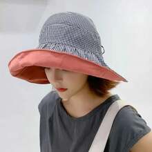 Foldable Sunscreen Hat New Big Brim Cotton Empty Top Cap Double Sided UV Protection Sun Hat OHH3 - Pink - View 9