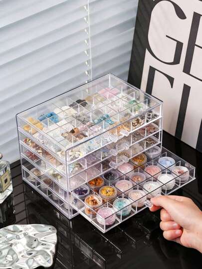 1pc Multi-Layer Acrylic Transparent, Fashionable, Practical And Multi-Functional Nail Drill Plate Decoration Nail Plate Storage Box Is Suitable For Rings, Earrings, Necklaces, Bracelets And Other Jewelry Boxes