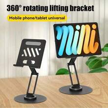 360° Swivel Metal Tablet Stand, Foldable Adjustable Phone Holder With Anti-Slip Silicone, Heavy-Duty Carbon Steel & Aluminum Desk Work & Live Streaming - Black - View 2