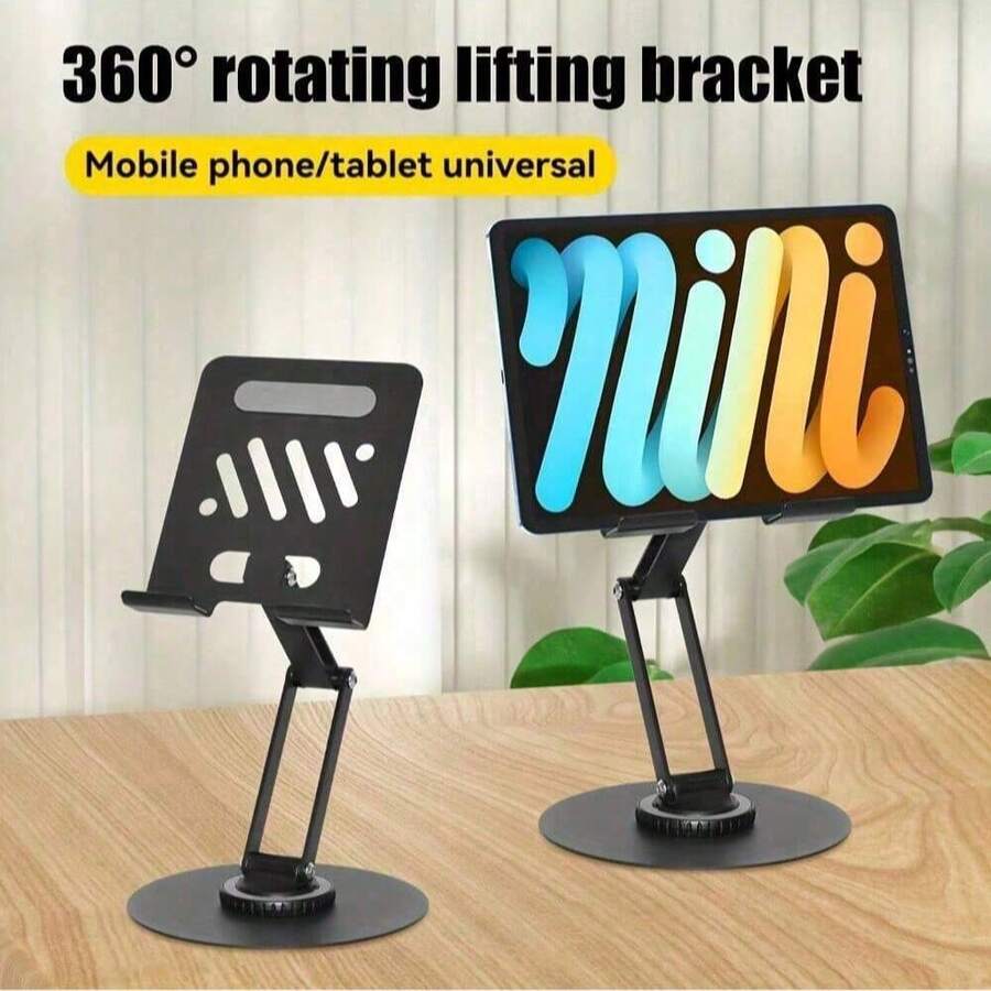 360° Swivel Metal Tablet Stand, Foldable Adjustable Phone Holder With Anti-Slip Silicone, Heavy-Duty Carbon Steel & Aluminum Desk Work & Live Streaming - Black - View 1
