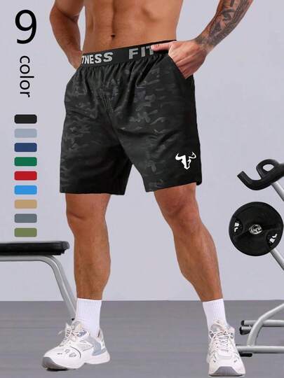 2026 NUEVO Shorts Deportivos para Hombre con Estampado de Cabeza de Toro y Letras, Bolsillos Laterales, Estilo Casual Verano, Ropa Deportiva para Exterior y Gimnasio