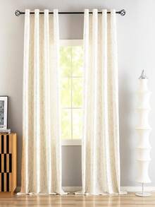 2026新款小叶图案薄纱窗帘，半片装，北欧风格白色天鹅绒，带箔印图案 - 白色 - 查看 1