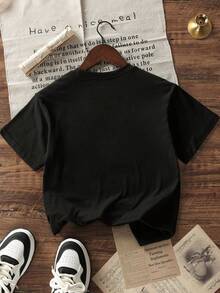 Tween Boys Casual Printed Rund Halsad Kortärmad T-shirt, Sommartopp - Svart - Visa 4
